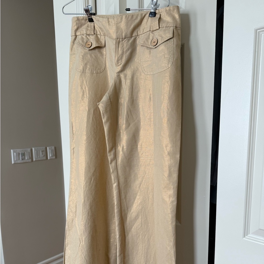 Morrissey Y? Straight Leg Linen/Cotton Bend Pants in Gold/Tan